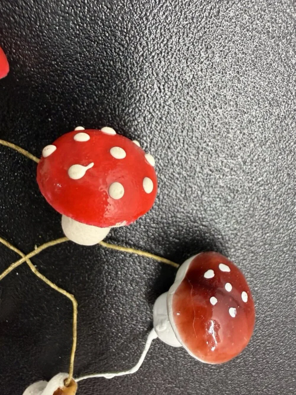 Vintage Lot Plastic Mini Dotted Stick Mushrooms Christmas Ornaments West Germany